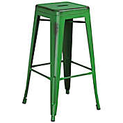 Flash Furniture 30-Inch Backless Distressed Bar Stool in Green