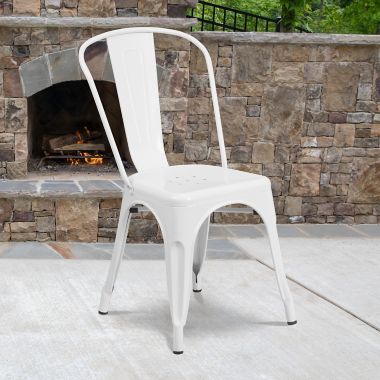 Flash Furniture Indoor/Outdoor Stackable Metal Chair in White. View a larger version of this product image.