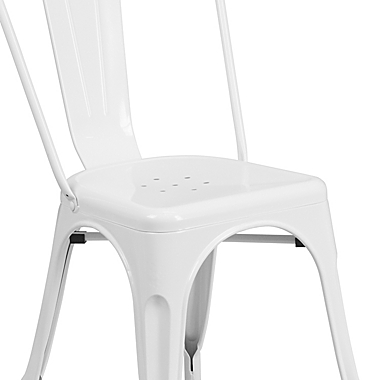 Flash Furniture Indoor/Outdoor Stackable Metal Chair in White. View a larger version of this product image.