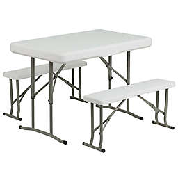 Flash Furniture 3-Piece Folding Table and Bench Set in White