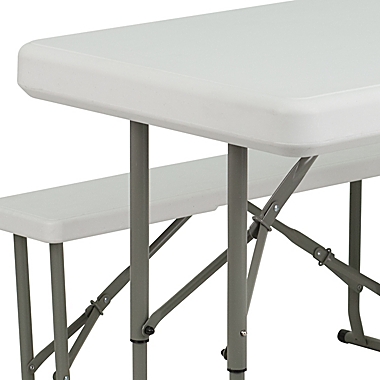 Flash Furniture 3-Piece Folding Table and Bench Set in White. View a larger version of this product image.