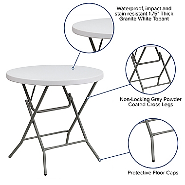 Flash Furniture 32-Inch Round Folding Table in Granite White. View a larger version of this product image.