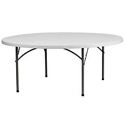 Flash Furniture Round Plastic Folding Table in Granite White