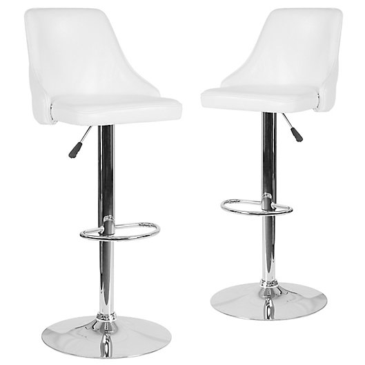 Flash Furniture Faux Leather Swivel, Adjustable White Bar Stools Set Of 2 Faux Leather Modern With Swivel
