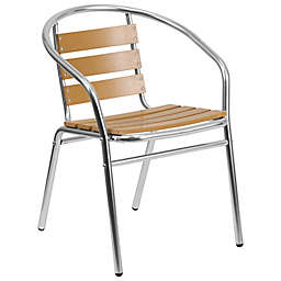 Flash Furniture Aluminum Outdoor Restaurant Chair with Teak Back