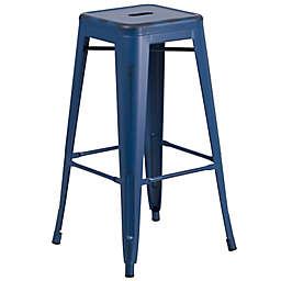 Flash Furniture Backless Distressed Metal Indoor/Outdoor Bar Stool in Blue