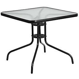 Flash Furniture Square Tempered Glass Outdoor Dining Table in Black