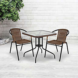 Flash Furniture 28-Inch Square Glass Outdoor Table with Rattan Edging