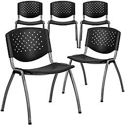 Flash Furniture Vented Plastic Textured Stacking Chairs in Black (Set of 5)
