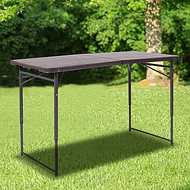 Flash Furniture Height Adjustable Plastic Folding Table in Brown. View a larger version of this product image.