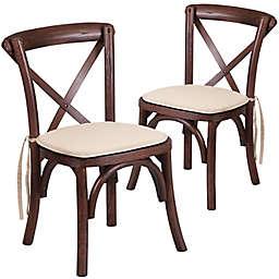 Flash Furniture Kids Cross Back Dining Chairs in Mahogany with Cushions (Set of 2)