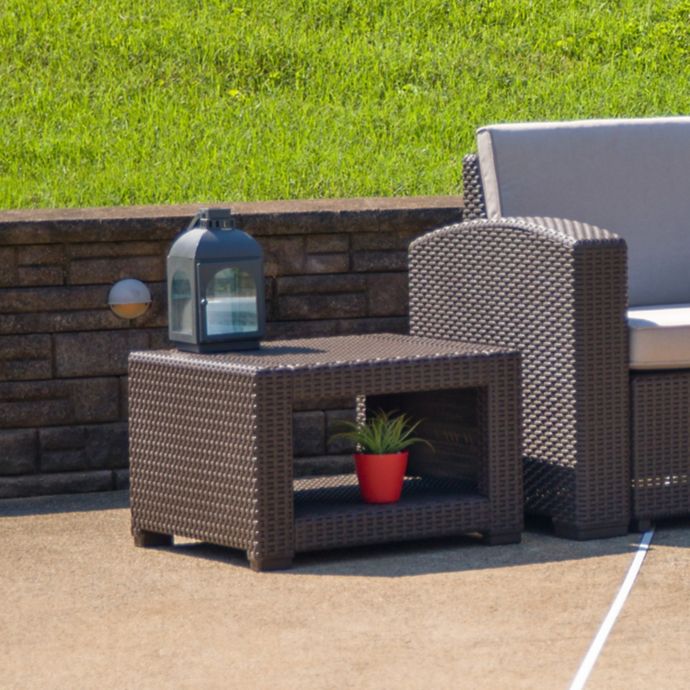 Flash Furniture Outdoor Faux Rattan End Table In Chocolate Brown Bed Bath Beyond