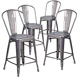 Flash Furniture 24-Inch Clear Coated Metal Counter Stools with Backs (Set of 4)