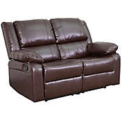 Flash Furniture Faux Leather Reclining Loveseat in Brown