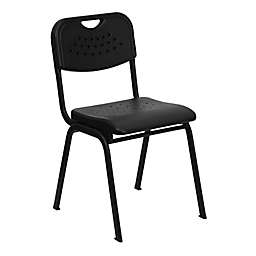 Flash Furniture Vented Plastic Stack Chair with Carry Handle in Black