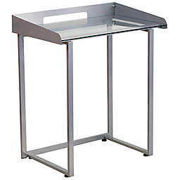 Flash Furniture 32.25-Inch Silver Desk with Clear Tempered Glass