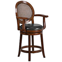 Flash Furniture 26-Inch Wood Counter Stool with Arms in Black/Espresso