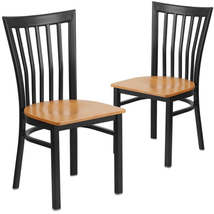 Flash Furniture School Back Black Metal Dining Chairs With Wood Seats Set Of 2 Bed Bath Beyond