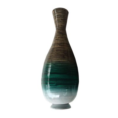 HomeRoots Spun Bamboo 28-Inch Floor Vase in Distressed Aqua