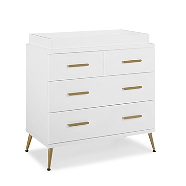 Delta Children Sloane 4-Drawer Dresser with Changing Top in White/Bronze. View a larger version of this product image.