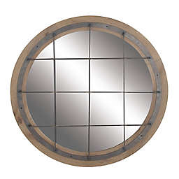 Ridge Road Decor Industrial 31.4-Inch Round Wood and Metal Wall Mirror in Brown