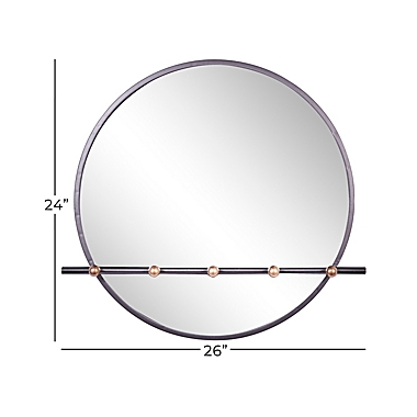Ridge Road Decor 24-Inch x 25-Inch Metal Wall Mirror with Hooks in Black. View a larger version of this product image.