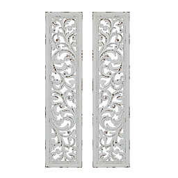Ridge Road Décor 12-Inch x 49.5-Inch Distressed Carved Wood Wall Décor Panels (Set of 2)