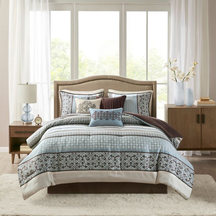 Madison Park Princeton 7 Piece Comforter Set In Blue Bed Bath Beyond