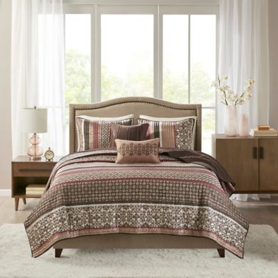 Taupe Madison Park Tangiers 6 Piece Coverlet Set in Blue Orange 