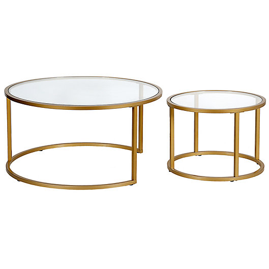 Watson 2 Piece Nesting Coffee Table Set, Round Nested Side Table Set Duarte Glass And Gold