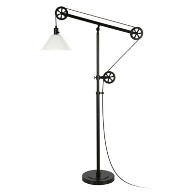 Descartes Floor Lamp With Milk Glass Shade In Black Black/white on Bed