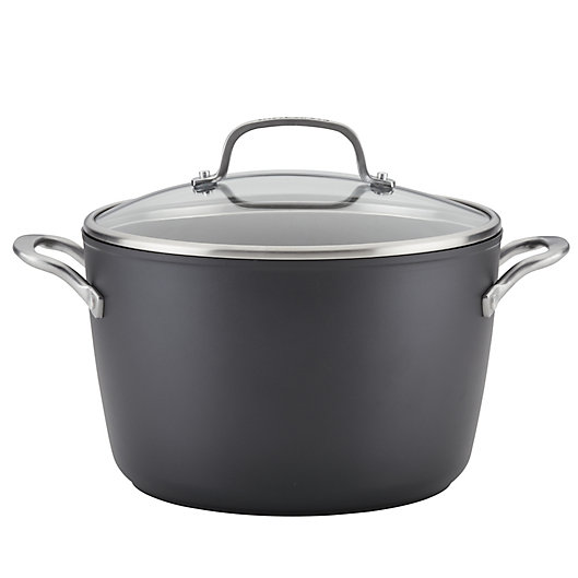 Alternate image 1 for Kitchenaid® Nonstick 8 qt. Hard-Anodized Covered Stock Pot in Black