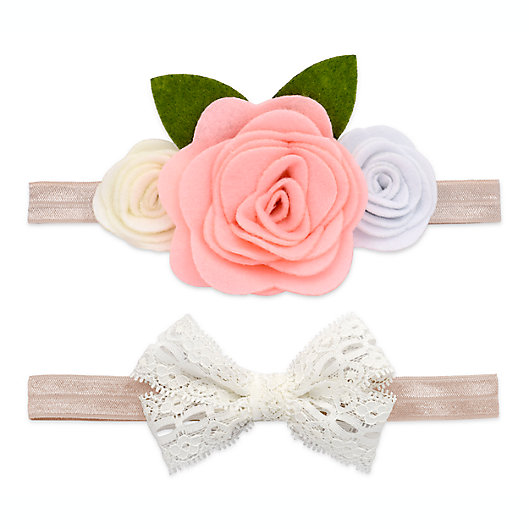 Alternate image 1 for Khristie® 2-Pack Felt Roses and Lace Bow Headbands
