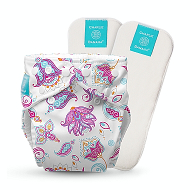 Charlie Banana One Size Reusable Cloth Diaper with 2 Inserts in Cotton Bliss. View a larger version of this product image.