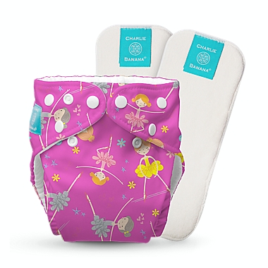 Charlie Banana One Size Reusable Cloth Diaper with 2 Inserts in Diva Ballerina Pink. View a larger version of this product image.