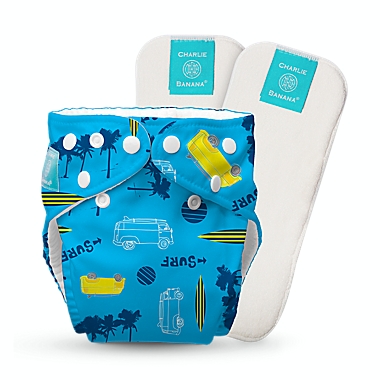 Charlie Banana One Size Reusable Cloth Diaper with 2 Inserts in Malibu. View a larger version of this product image.