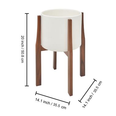 Rita 20-Inch Round Ceramic Planter with Acacia Stand in White. View a larger version of this product image.