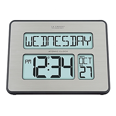 La Crosse Technology Atomic Digital Mantel Clock with Backlight in Silver. View a larger version of this product image.