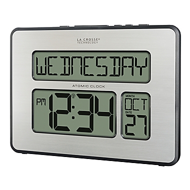 La Crosse Technology Atomic Digital Mantel Clock with Backlight in Silver. View a larger version of this product image.