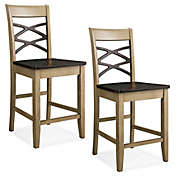 Leick Home Two-Tone Double X-Back Counter Stools in Sand/Brown (Set of 2)