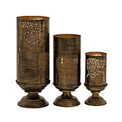 Ridge Road D&eacute;cor Iron Candle Holders with Leaf Designs and Base in Gold (Set of 3)