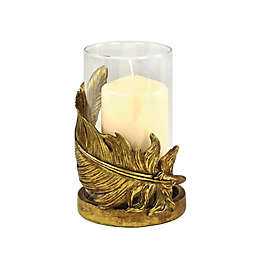 Ridge Road Décor Feather 7.5-Inch Candle Holder with Hurricane Glass in Gold