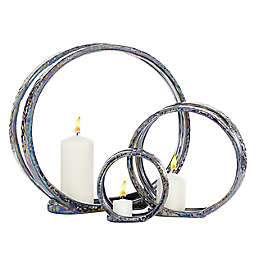Ridge Road Décor Glam Kaleidoscopic Circle Candle Holders in Silver (Set of 3)