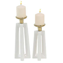Ridge Road Décor X-Shaped Candle Holders in White/Gold (Set of 2)