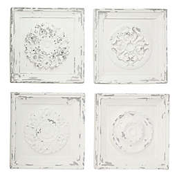 Ridge Road Decor Decorative Wooden 19-Inch Square Wall Carvings in White (Set of 4)