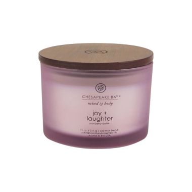 Chesapeake Bay Candle&reg; Mind &amp; Body Joy + Laughter 3-Wick 11 oz. Candle in Pink. View a larger version of this product image.