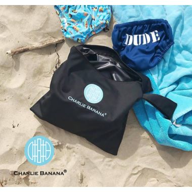 Charlie Banana&reg; Logo Wet Bag in Black. View a larger version of this product image.