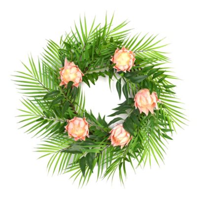 W Home 23-Inch Greenery Protea Wreath with Wood Crate Box