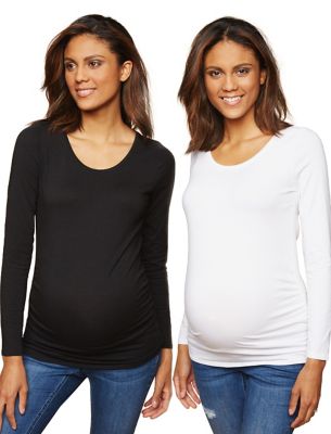 Motherhood Maternity&reg; Large 2-Pack BumpStart Long Sleeve Tops in Black/White