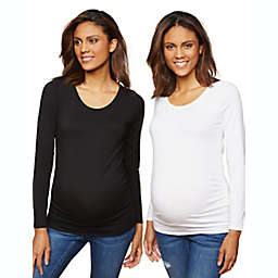 Motherhood Maternity® Large 2-Pack BumpStart Long Sleeve Tops in Black/White